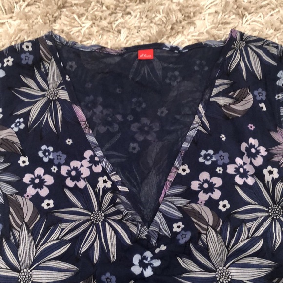 Flowery, stretchy, short sleeve blouse with tie in back, sOliver, Eur42/US12, - Picture 3 of 12